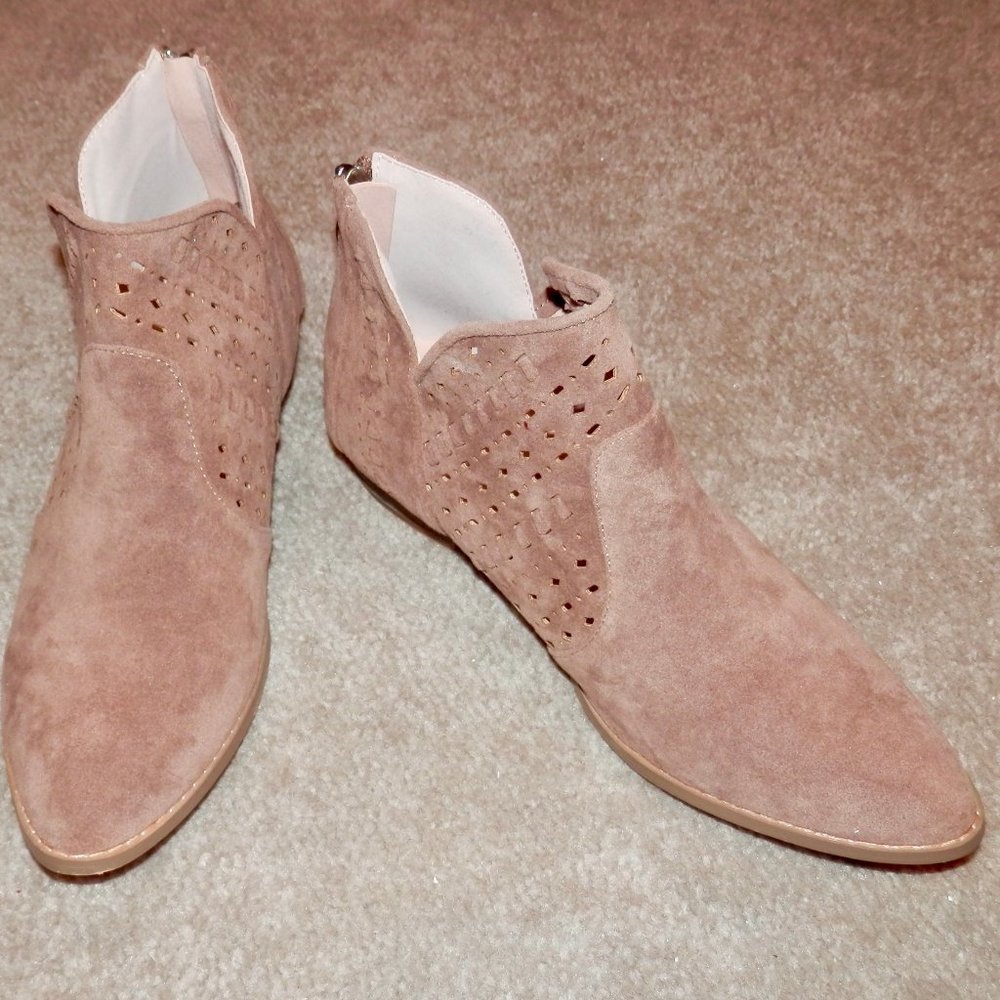 Ams Womens Glory Ankle TAN Booties * ZIPPER HEELS * SIZ3 7.5 * LIKE NEW *